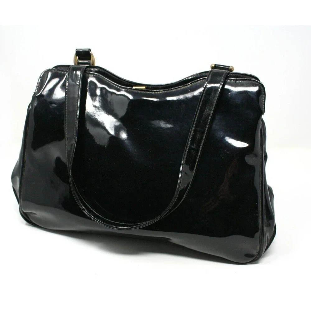 Vintage Almondo Originals Black Patent Leather Style Purse Handbag - Hey Viv